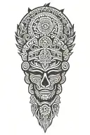 mexico flag with Aztec warrior meditating tattoo design idea