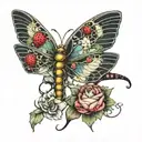 dragonfly with flowers and snail eating strawberries tattoo design idea