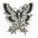 dragonfly with flowers and snail eating strawberries tattoo design idea