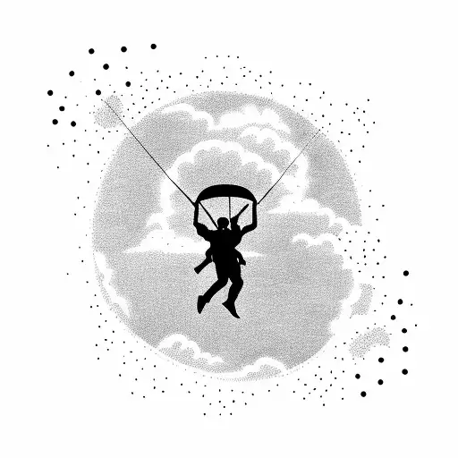 A silhouette of a skydiver freefalling against a sunset sky tattoo design idea