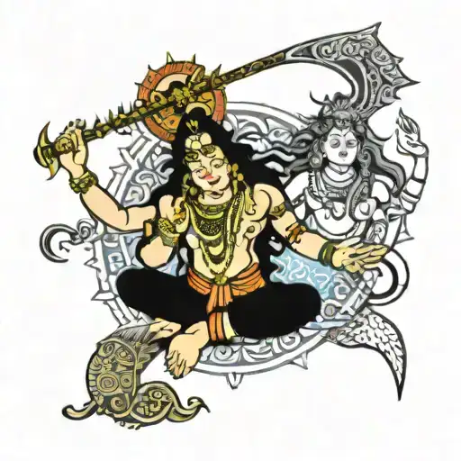create a tatto drawing for delta and biceps piece whre consiste of shiva parvathy and another shiva as nataraja with the tattoo design idea