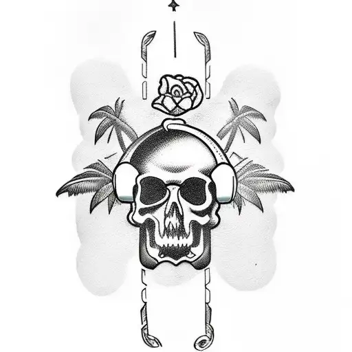 skully, music, cruise, palm tree tattoo design idea