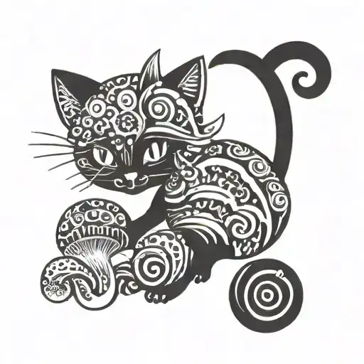 RedCrazyCat with mushrooms  tattoo design idea