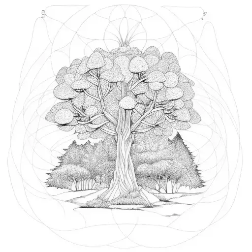 willow tree with fairies tattoo design idea