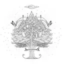willow tree with fairies tattoo design idea
