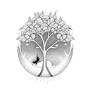 willow tree with fairies tattoo design idea