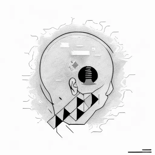 broken brain with orange black caution tape with out of order text on it in front of it tattoo design idea