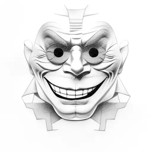 four laughing comedy mask with shadow in shape of sad mask uder one of them tattoo design idea