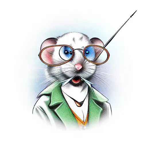 mouse professor with small circular glasses and whisker mustache  tattoo design idea