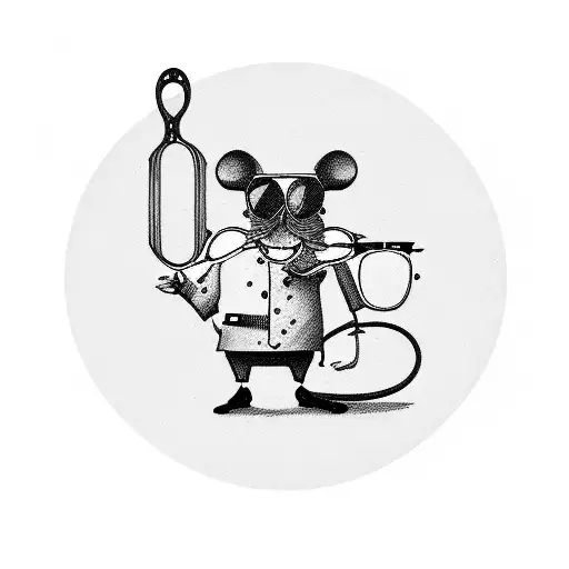 mouse professor with small circular glasses and whisker mustache  tattoo design idea