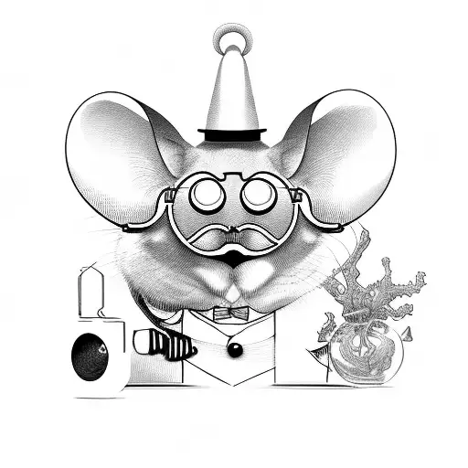 mouse professor with small circular glasses and whisker mustache  tattoo design idea