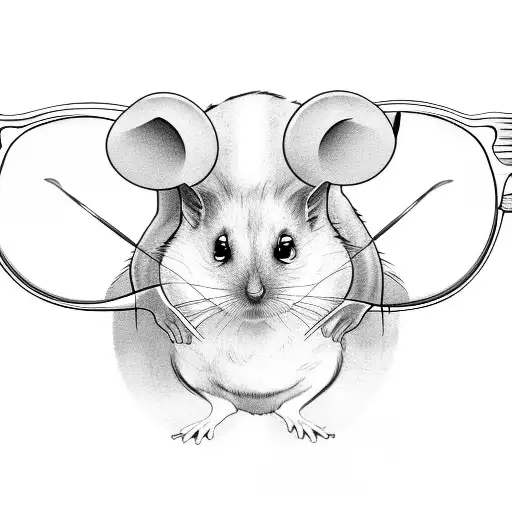 mouse with small circular glasses and whisker mustache  tattoo design idea