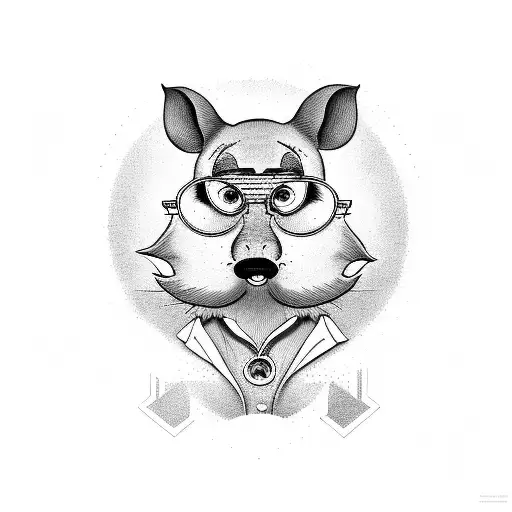 howler mouse with circle glasses and mustache  tattoo design idea