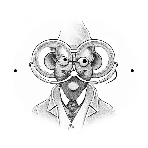 mouse professor with small circular glasses and whisker mustache  tattoo design idea