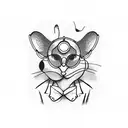 mouse professor with small circular glasses and whisker mustache  tattoo design idea