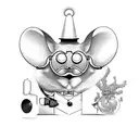 mouse professor with small circular glasses and whisker mustache  tattoo design idea