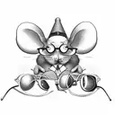 mouse professor with small circular glasses and whisker mustache  tattoo design idea