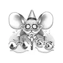 mouse professor with small circular glasses and whisker mustache  tattoo design idea