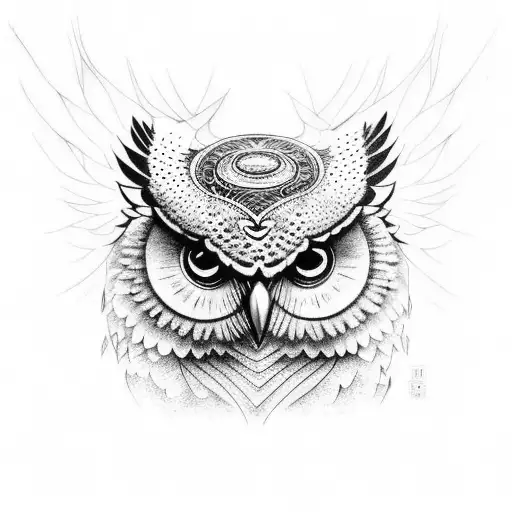 big owl with ying yang fish underneath tattoo design idea