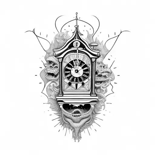 demonic grandfather clock tattoo design idea