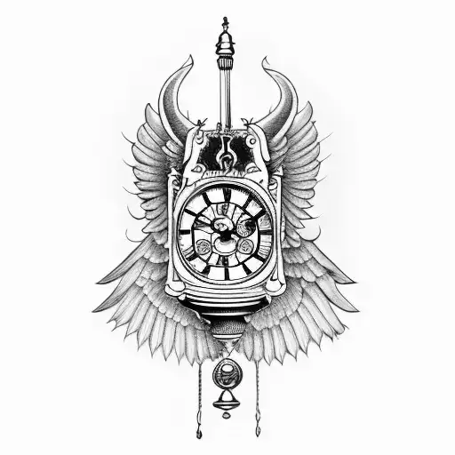 grandfather clock with demon wings tattoo design idea
