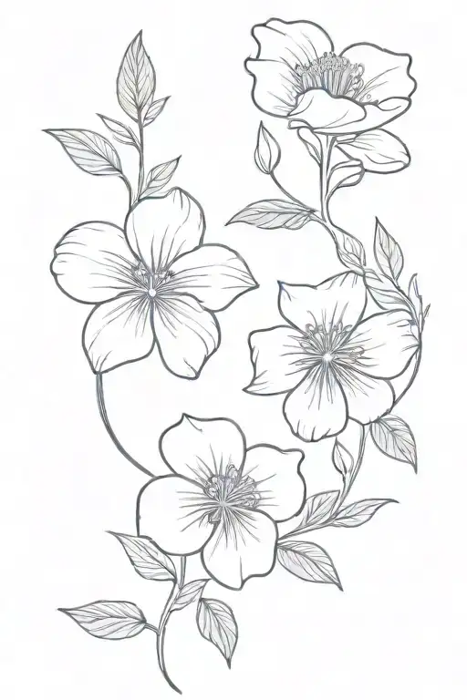 primrose flower, violet, rose, honeysuckle flowers tattoo design idea