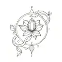 Lotus, girl, snake, moon, stars, lines, phoenix, zodiac sign Gemini » tattoo design idea