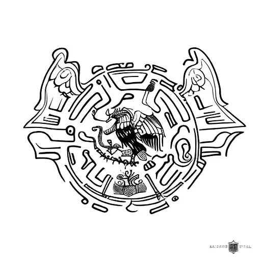 An artistic tattoo combining elements of Mexican history and culture, such as ancient ruins and traditional music instruments tattoo design idea