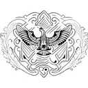 An artistic tattoo combining elements of Mexican history and culture, such as ancient ruins and traditional music instruments tattoo design idea