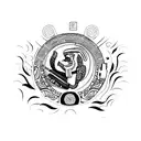 An artistic tattoo combining elements of Mexican history and culture, such as ancient ruins and traditional music instruments tattoo design idea