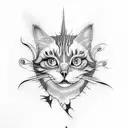 A tattoo design of Tim Burton-inspired cats in a spooky forest tattoo design idea