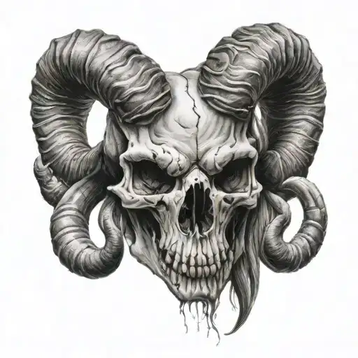 Skull goat horns tattoo design idea