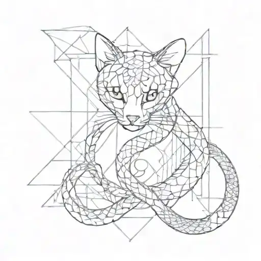 A geometric design incorporating a cat, snake, daygecko, and long tailed lizard tattoo design idea