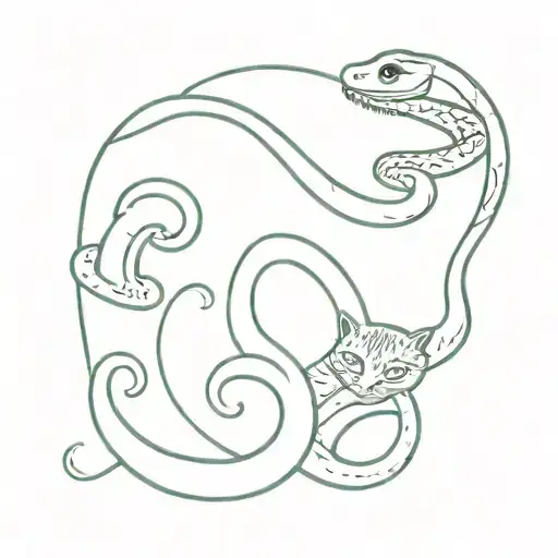 cat paw in the middle with around it a snake, a daygecko and a long tailed lizard tattoo design idea