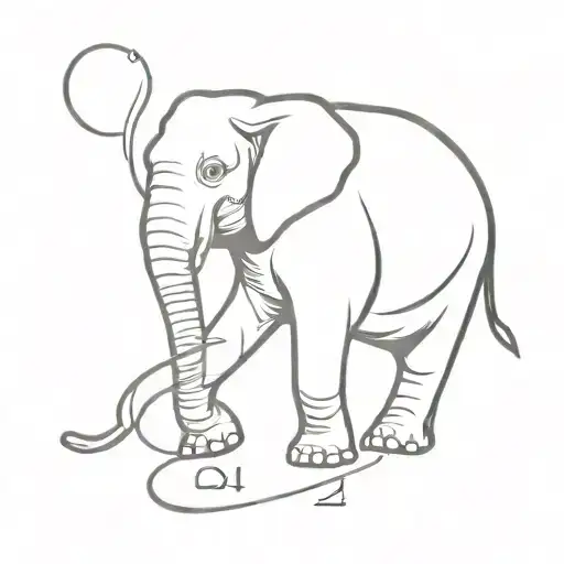 elephant and number 4 simple outline, single line tattoo tattoo design idea