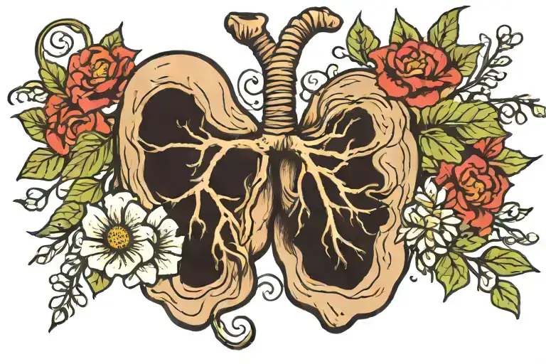 lung with flowers growing tattoo design idea