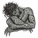 Person made of fire hugging another person holding tattoo design idea