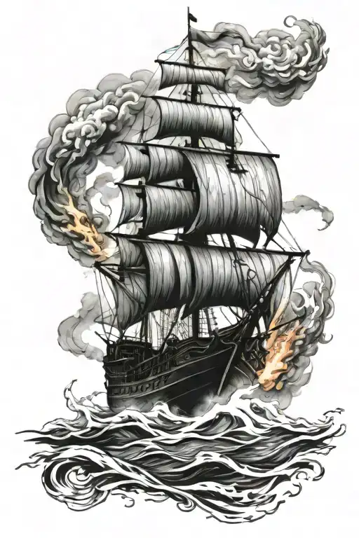 vikings boat on fire tattoo design idea