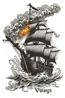 vikings boat on fire tattoo design idea