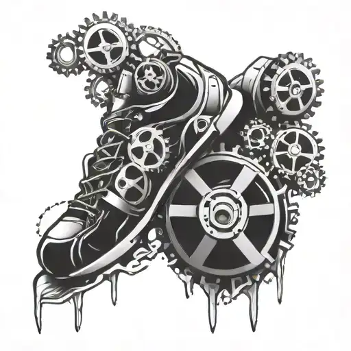 Mechanical gears incorporated into a running shoe design tattoo design idea