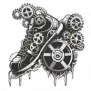 Mechanical gears incorporated into a running shoe design tattoo design idea