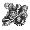 Mechanical gears incorporated into a running shoe design tattoo design idea