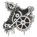 Mechanical gears incorporated into a running shoe design tattoo design idea