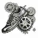 Mechanical gears incorporated into a running shoe design tattoo design idea