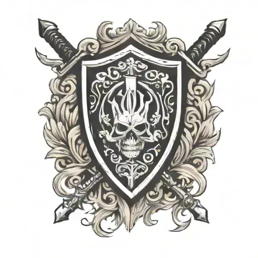 shield with J and T and two horizontal axes at the bottom of the tattoo design idea