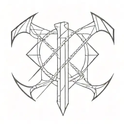 Abstract geometric design incorporating axe and bow shapes tattoo design idea