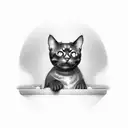 sitting baby black cat with green's eyes  tattoo design idea