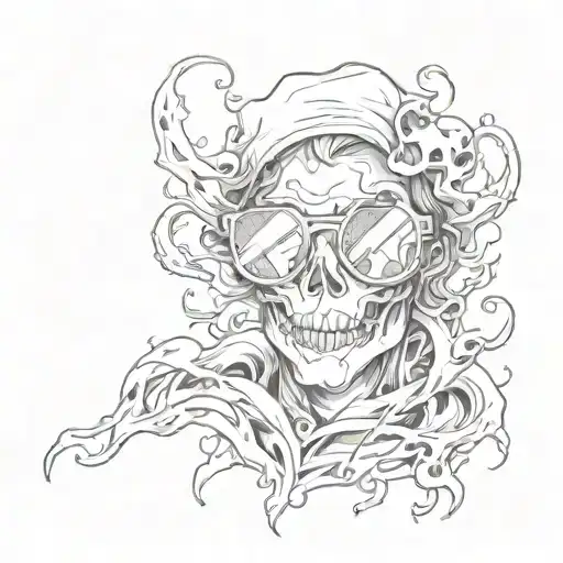 Ghost with heart sunglasses tattoo design idea