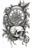 skull and clock hands tattoo design idea