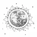 moon with daisies and three hearts tattoo design idea